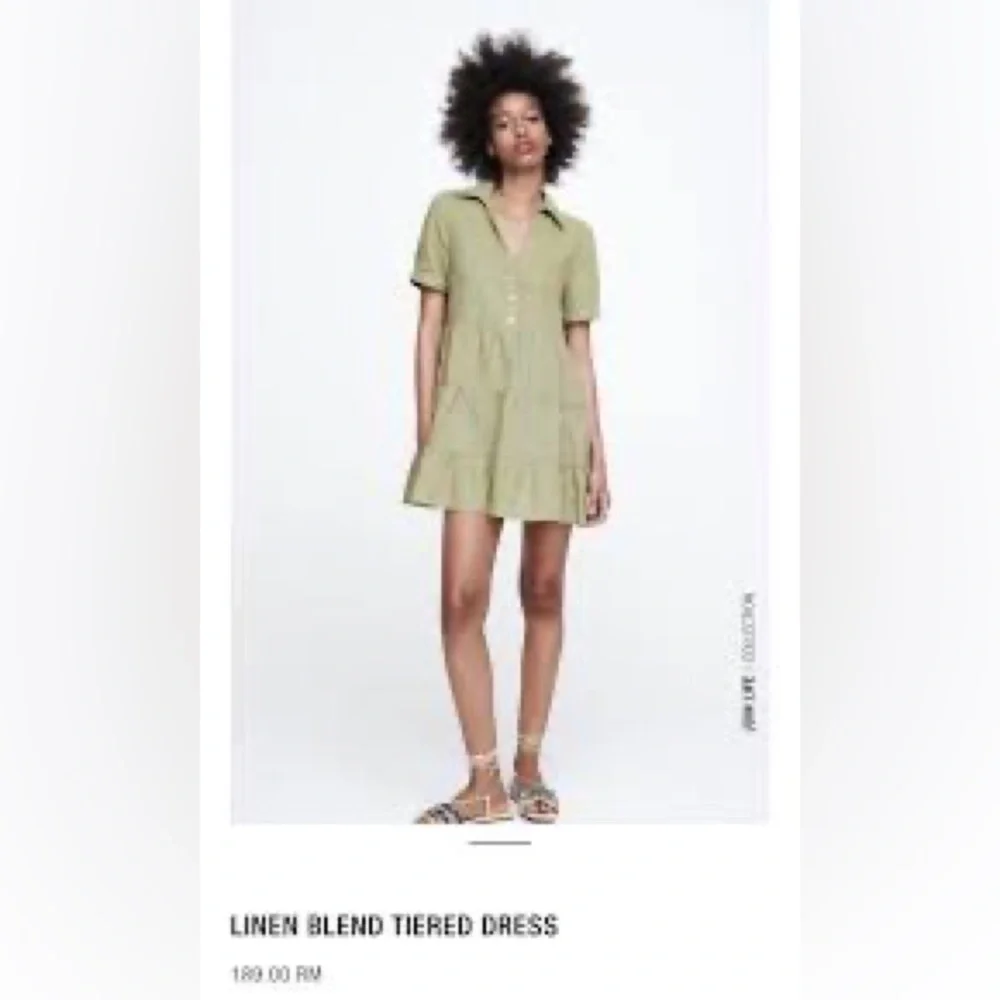 ZARA NWT linen Blend Green Dress size small - Picture 5 of 6